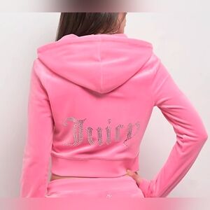 Juicy Couture Pink Velour Rhinestone Logo Hoodie